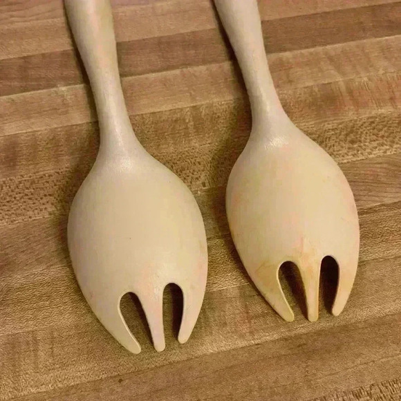 Tupperware Salad Serving Utensils 12'' Fork Spoon Set of 2 Vintage Harvest Gold - Picture 3 of 6